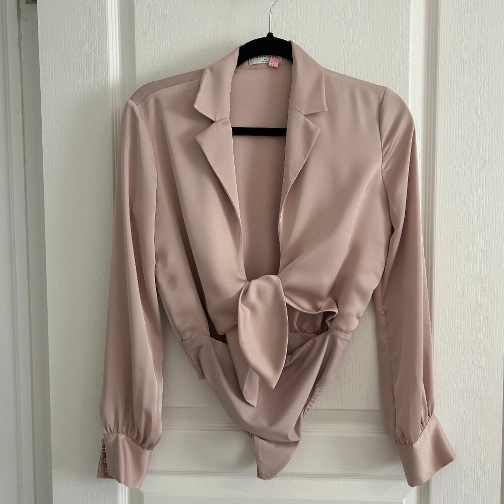 Aritzia Babaton Blush Pink Front-tie Satin Blouse Bodysuit XS